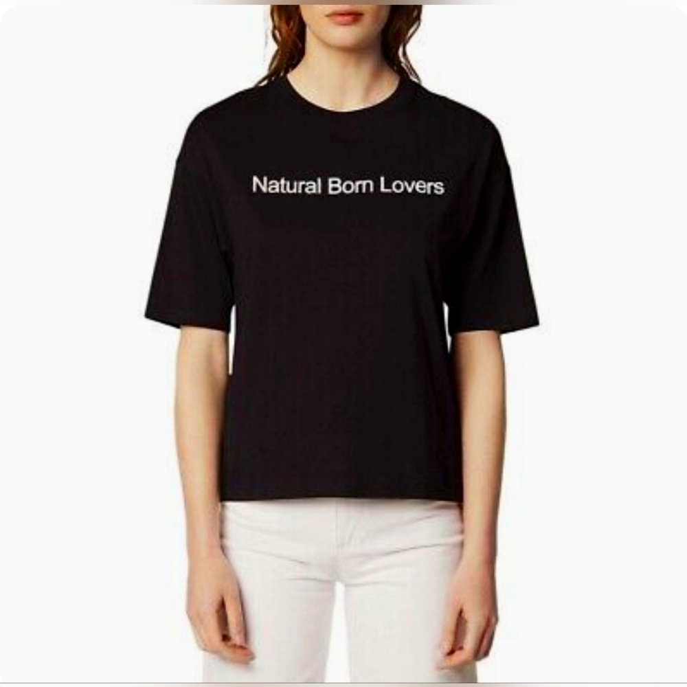 SANDRO Natural Born Lovers Black Short Sleeve Crew Neck Graphic T-Shirt Size 0